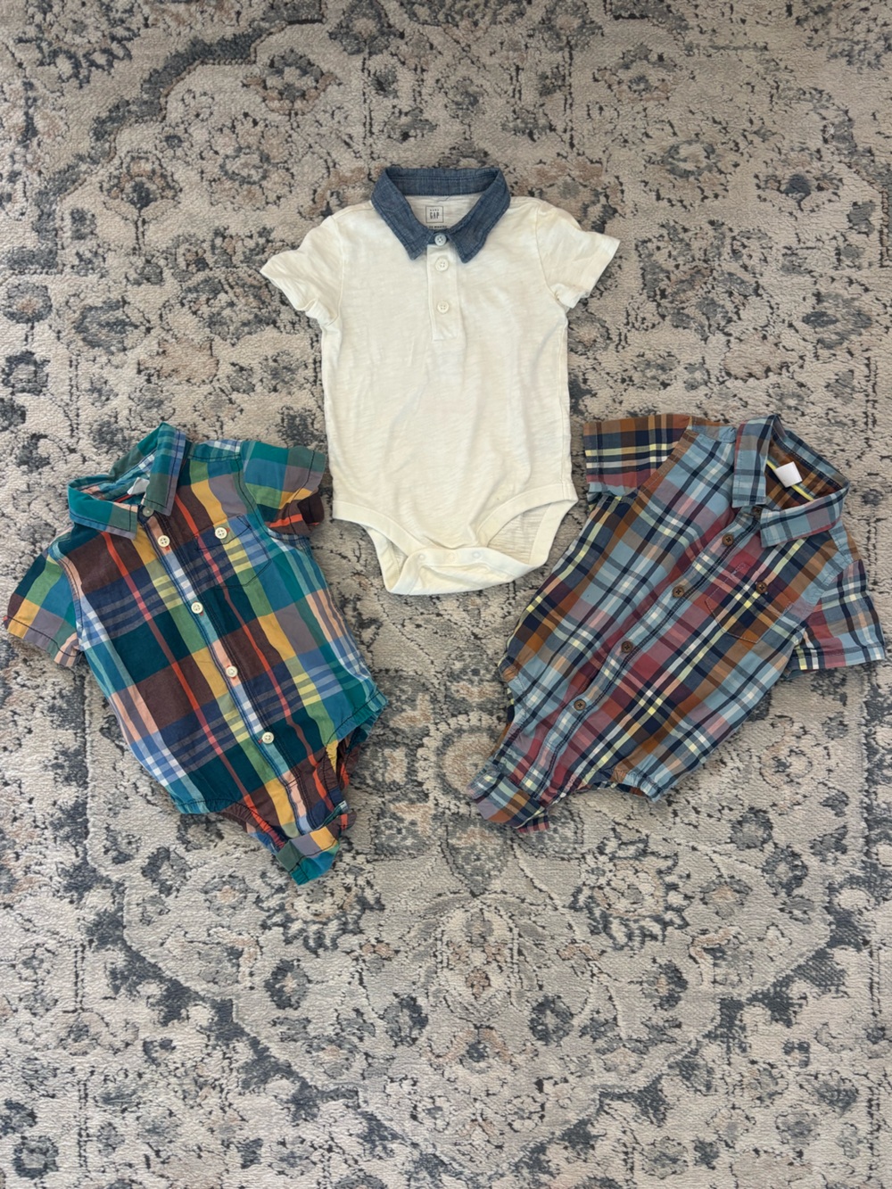 Baby GAP Plaid Collared Onesies in Green & Blue Tones
